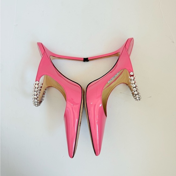 Jimmy Choo Candy Pink Patent Leather Bing 100 Crystal Embellished Mule pumps 38 - Picture 4 of 10